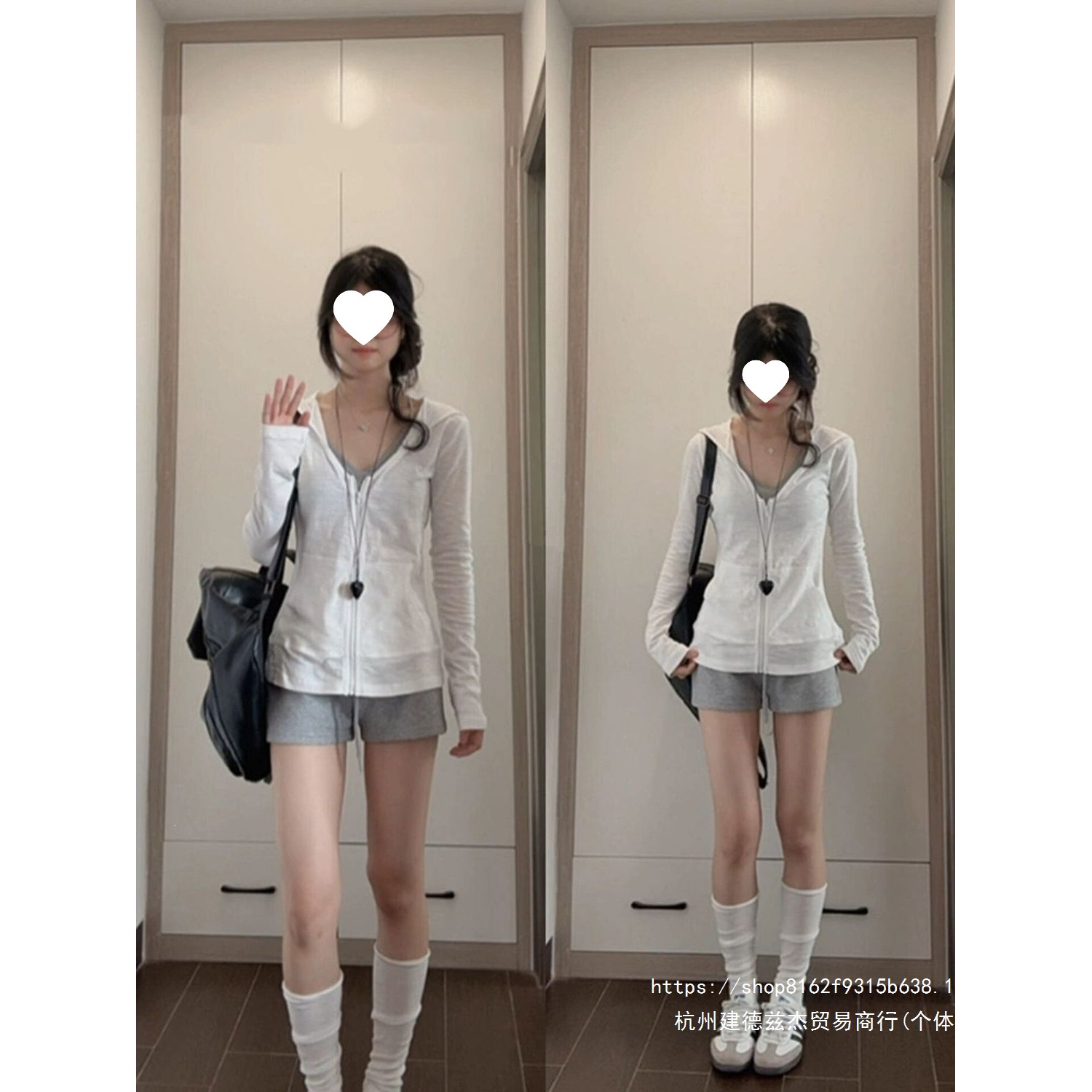 韩系学院风连帽拉链长袖防晒服简约设计感显瘦开衫外套淡人穿搭潮