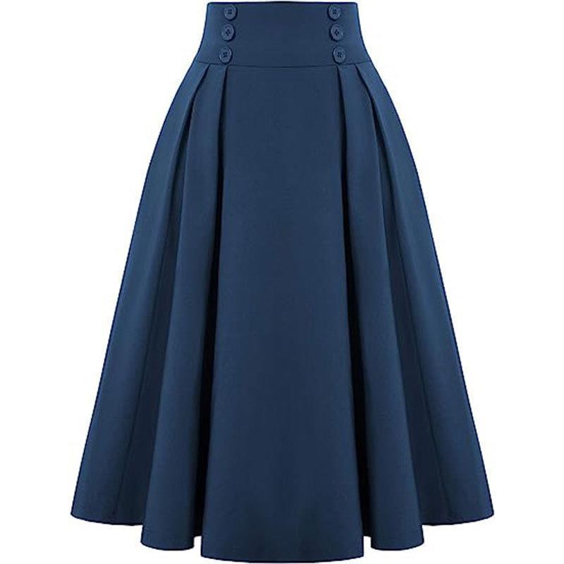 Women's Clothing High-Waisted Pleated Midi Skirt For Women Solid Color Spring Autumn Style Full Skirt_ecoleips.com