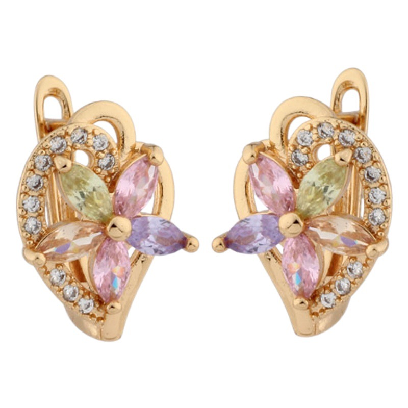 Aretes de Argolla de Flor con Circonia Galvanizado para Mujeres