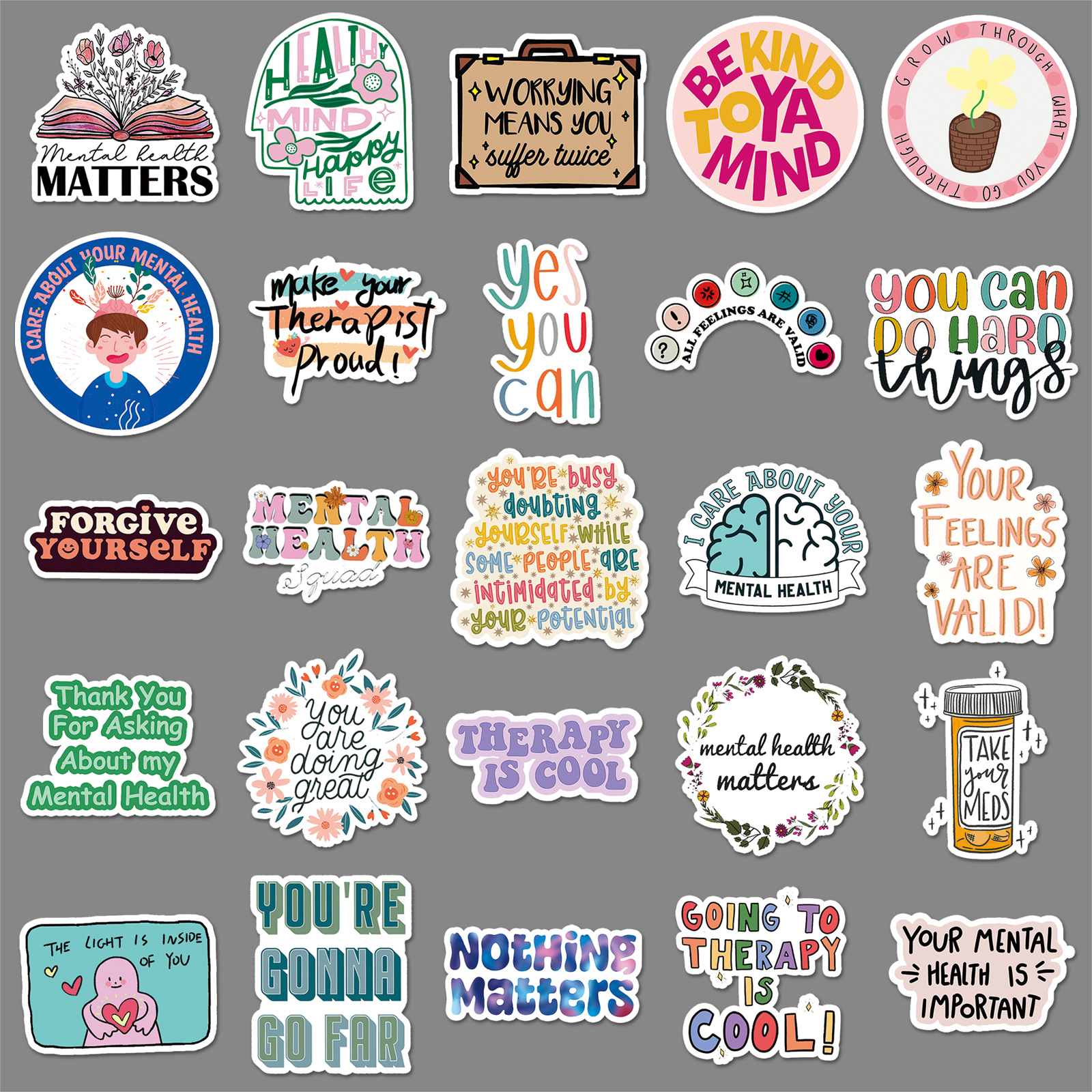 50 Mental Health Graffiti Personality Prevention Depression English Slogans Decorative Phone Case Luggage Stickers