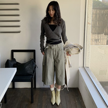 玟森online 韩版羊毛舒适短款针织衫女系带设计感叠穿小衫PA2880