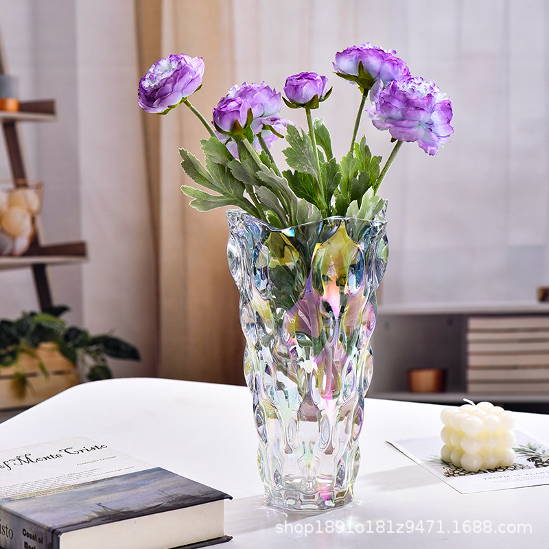 Nórdico creativo ondas vasos de vidrio transparente flores hidropónicas caseras rosa lirio sala de estar decoración floral de suelo