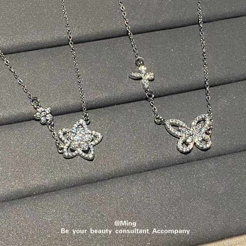 European and American butterfly flower cross-border light luxury pendant necklace jewelry with diamonds, simple and versatile collarbone chain from manufacturer European and American butterfly flower cross-border light luxury pendant necklace jewelry with diamonds, simple and versatile collarbone chain from manufacturer