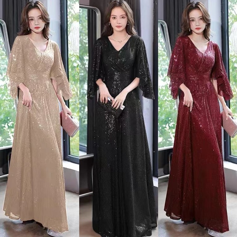 Sequin Evening Dress High-end Light Luxury Niche Temperament Adult Ceremony Banquet Annual Meeting Host High-end dress Female