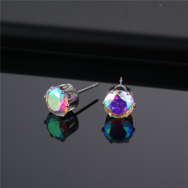 Wholesale Fashion Stainless Steel Six-claw Color Crystal Stud Earrings Nihaojewelry display picture 2