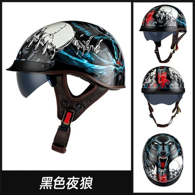 Motosiklet kaskı (dəbilqə) — half helmet 3C certified men's - rw-15-bright-night-wolf-black-mirror-m