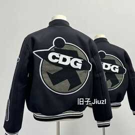 2025春秋季美式毛呢刺绣棒球服外套男潮流嘻哈痞帅高街飞行员夹克