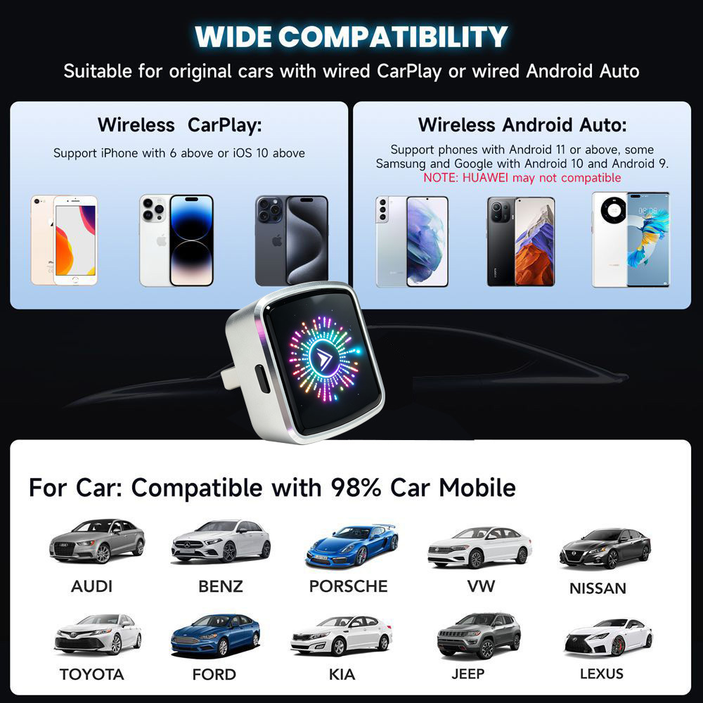 2026 cross-border bestseller wireless carplay box Android auto adapter 2-in-1 car wired to wireless converter