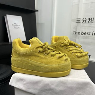 磨砂真皮大头松糕厚底面包鞋女丑萌勃肯鞋百搭小个子增高休闲板鞋