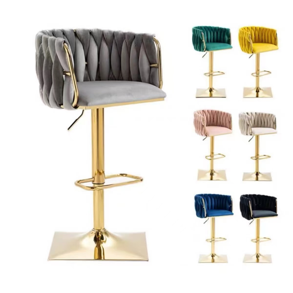 Silla de bar giratoria de elevación de lujo simple silla de bar de recepción moderna silla de metal trenzada personalizada silla alta