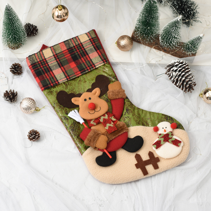 Grandes calcetines de muñeca de Navidad a cuadros decoración de Navidad niños bolsa de regalo dulces calcetines bolsa de regalo
