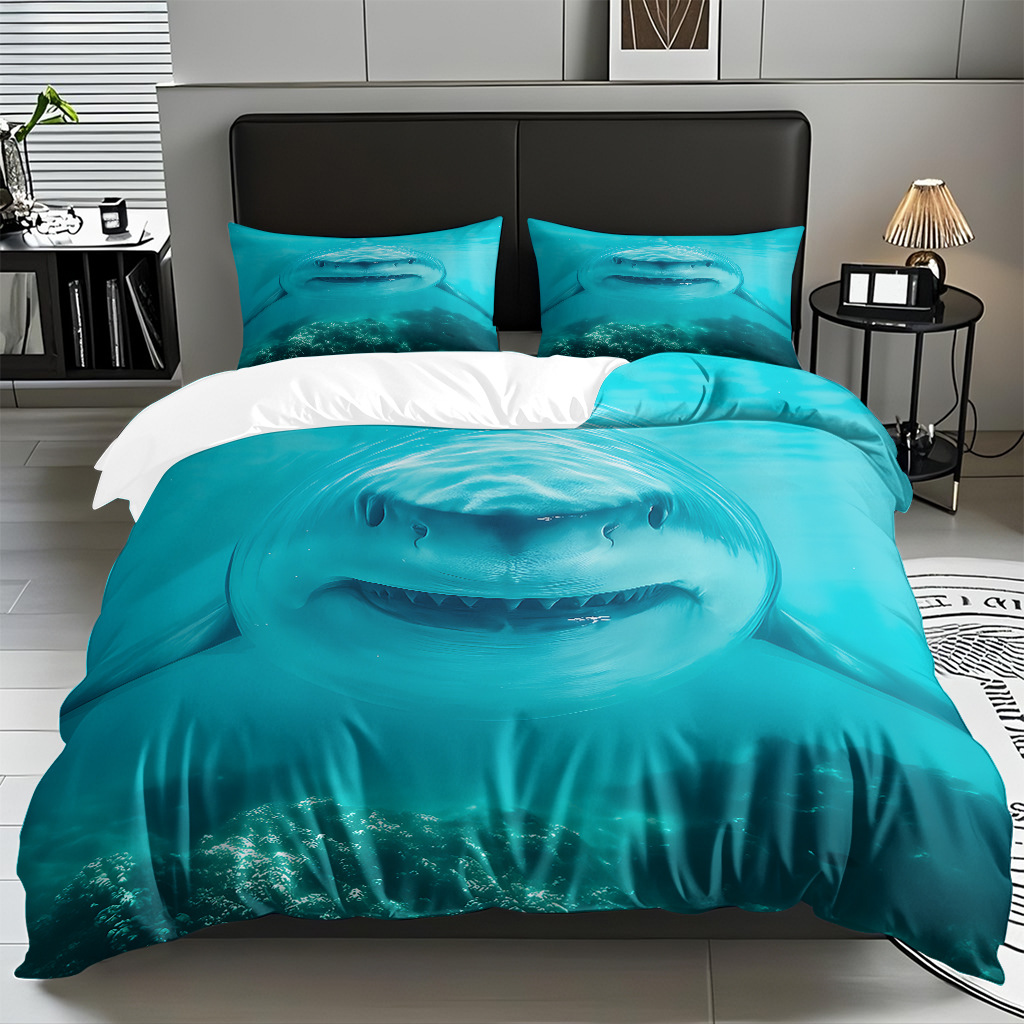 TEMU / JIT Amazonas transfronterizo varios animales marinos patrón 3D impresión digital colcha colchón kit de almohada