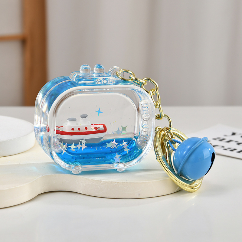 Oil-in Marine Sailing Floating Bottle Keychain Exquisite Children's Schoolbag Hanging Car Key Chain Couple Pendant