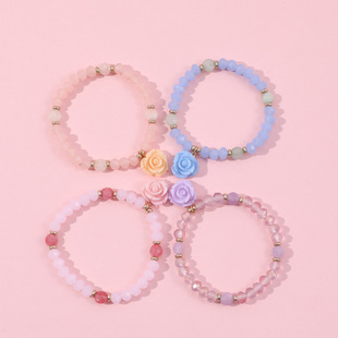 Crowd Jewelry Children and Teenagers Sweet Fresh Pink Natural Stone Resin Flower Pendant Bracelet Girl