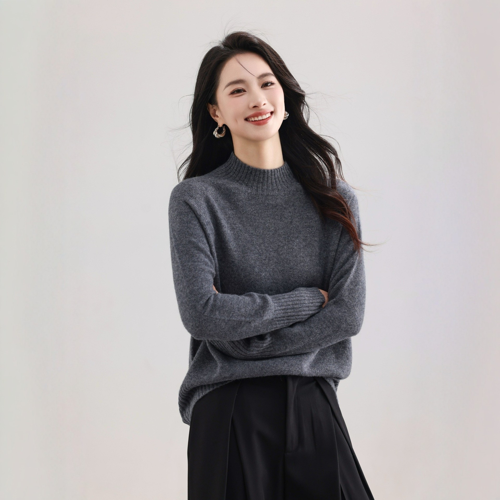 2025秋冬新款半高领全羊毛基础款韩版宽松加厚毛衣女针织内搭上衣