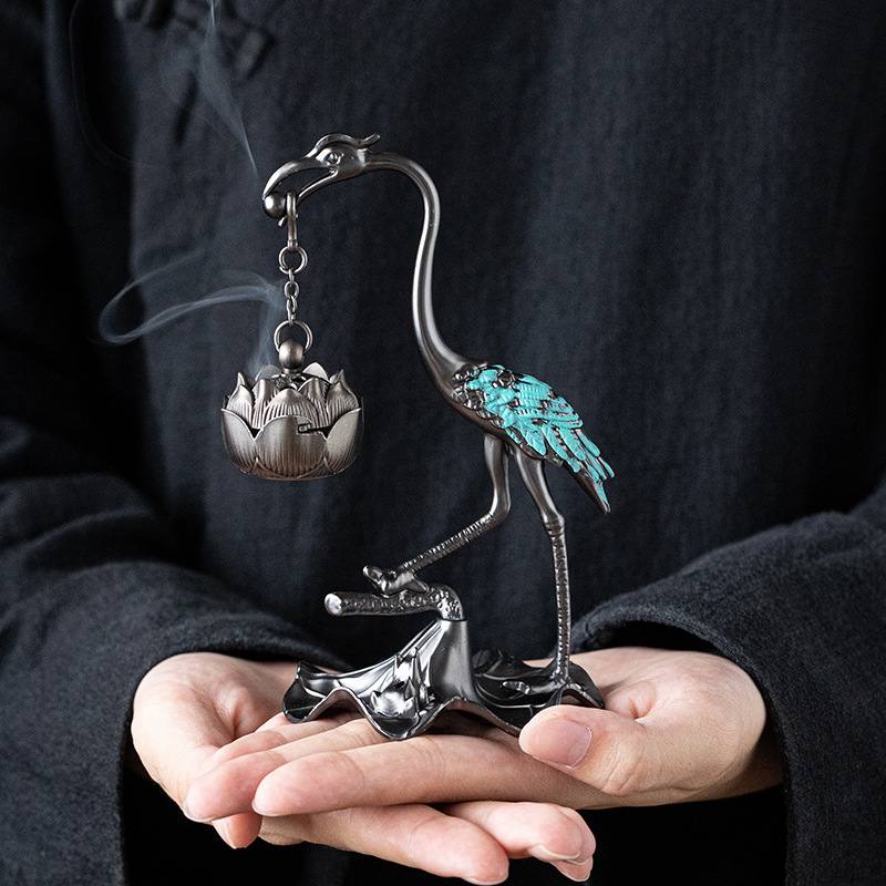 Ruihe Xianfu Hanging Incense Burner for Tea Ceremony, Home Indoor Vintage Hanging Incense Burner, Creative Crane Incense Burner Small Ornament