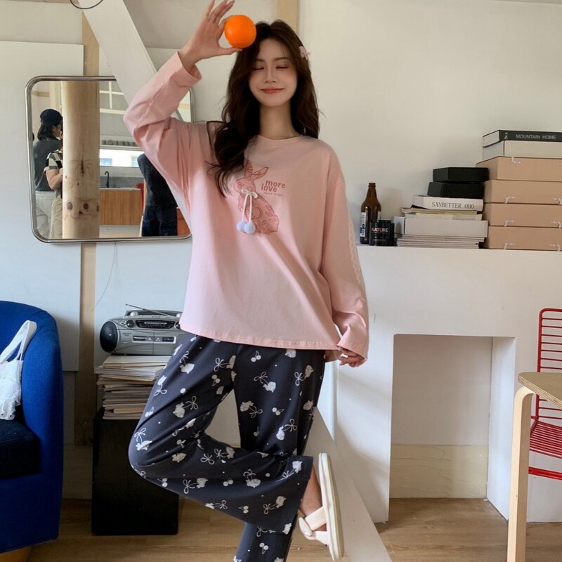 2026 Meiyagao Spring and Autumn Cool Cotton Long-Sleeve Long-Pants Pajama Set with Cartoon Print in Sweet Style Home Wear Collection