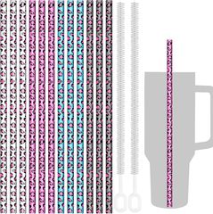 ホット販売ハードストロー PETG ヒョウ柄ストロー印刷パターンプラスチックストロー再利用可能なストロー食品グレードの吸引