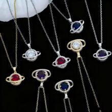 跨境欧美爆款星球钛钢项链女设计感星球流星球微镶气质锁骨链批发