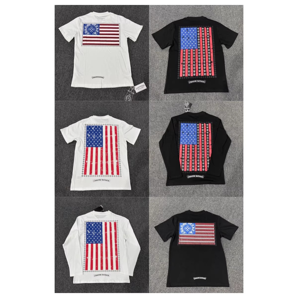 Chrome Hearts bayraq printli yuvarlaq boğazlı qısaqol köynək