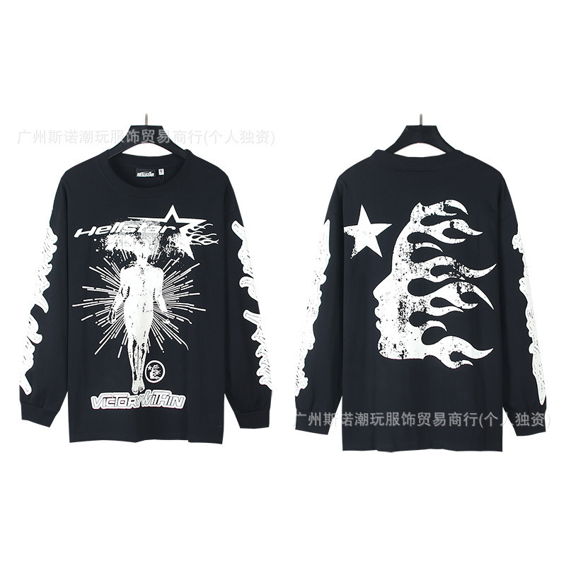 クロスボーダー 2024 Hellstar ヘルスター Tシャツ秋のアメリカのトレンディなハイストリートルーズ長袖 Tシャツ男性と女性用|undefined