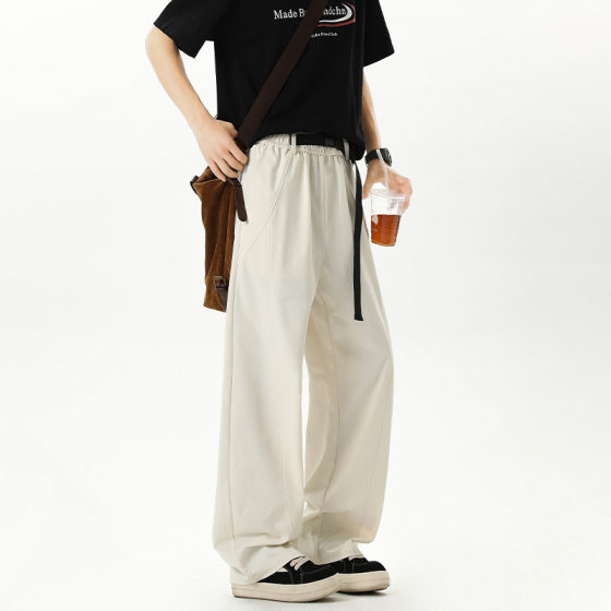 Men's Summer Trendy Brand Loose Ice Silk Cool Wide Leg Casual Pants Loose Ice Straight Casual Pants
