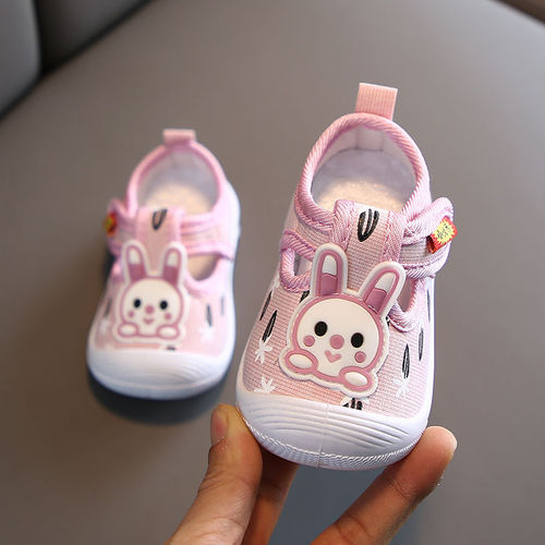 Spring and Summer 0-1-2 Years Old Girls' Square Mouth Learning Shoes Cries Baby Shoes Soft Sole Shoes Fabric Sandals Princess Shoes