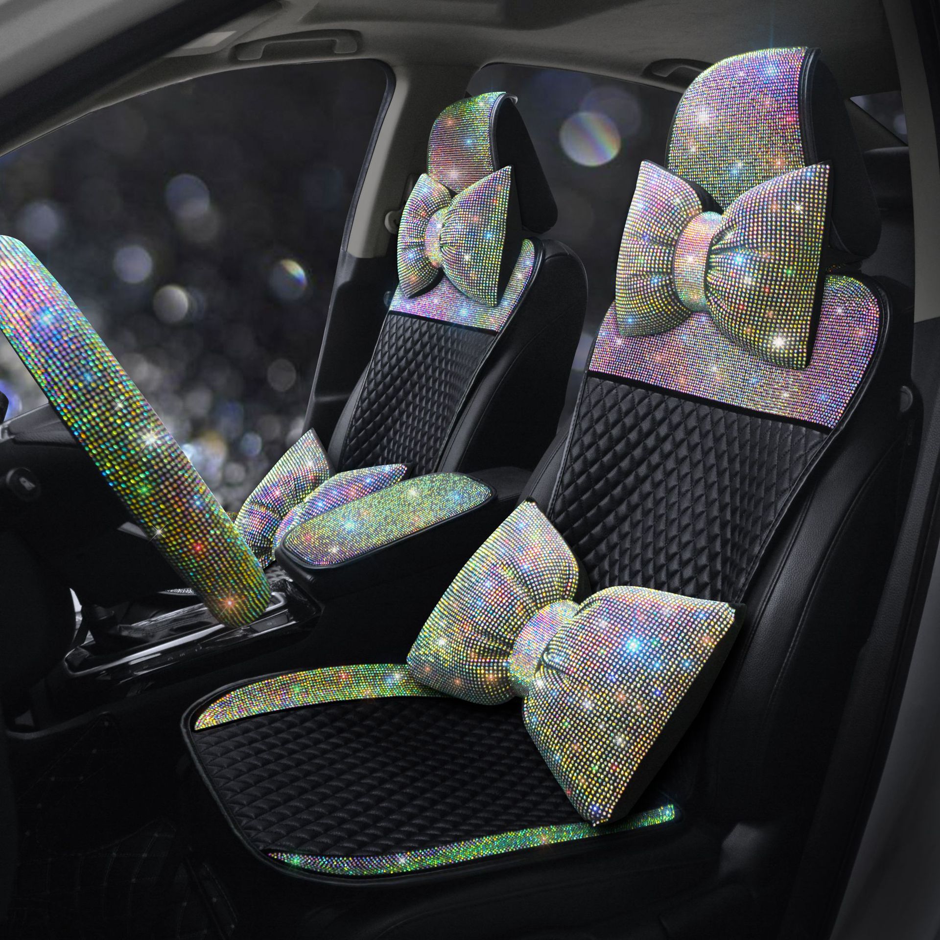 Universal Car Seat Cushion Leather Diamond-Encrusted Car Seat Cover Dropshipping Universal Model for All Seasons Cross-Border E-Commerce