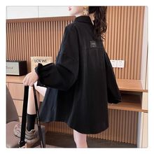 美式复古港味黑色牛仔外套女新款春季宽松休闲中长款外套上衣