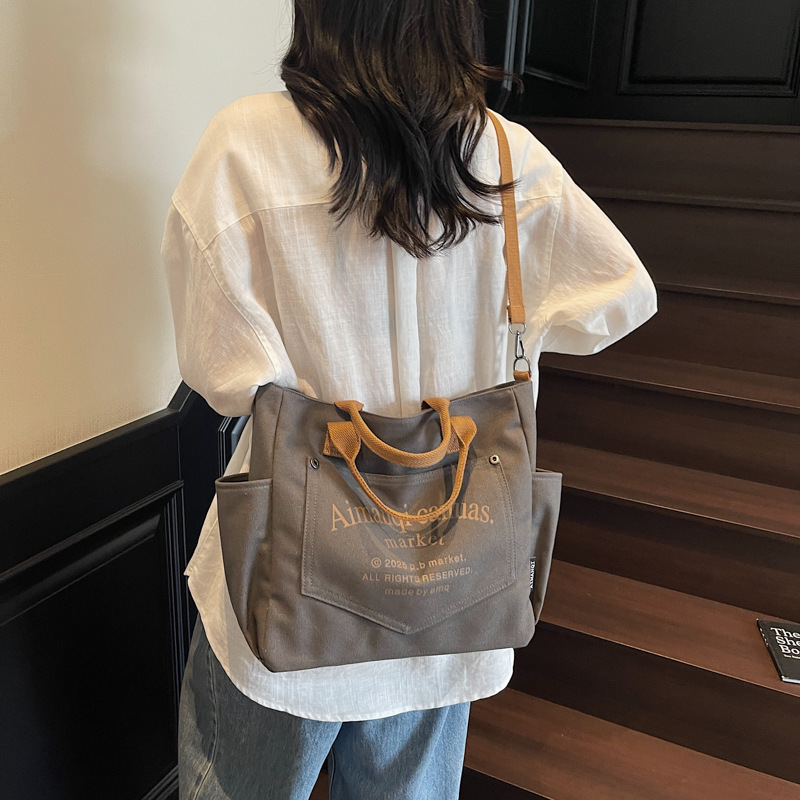 韩版帆布包包女2025新款潮单肩腋下包大容量手提购物袋通勤托特包|undefined