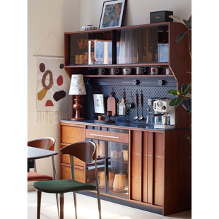 Vintage Solid Wood French Style Sideboard Wall-Side Integrated Storage Cabinet Living Room Storage Cabinet Ancient Tea Cabinet Double-Layer Cabinet