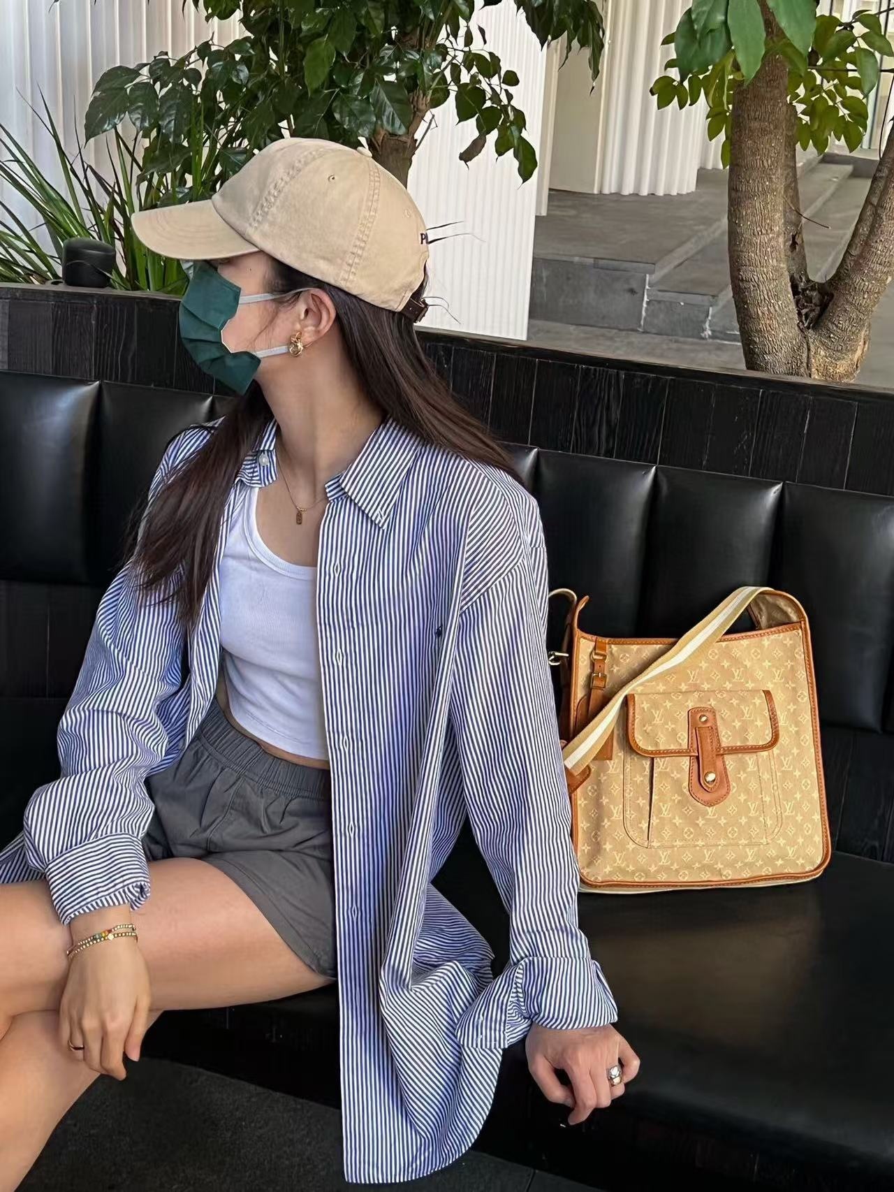RL 봄 랄프 포니 자수 빈티지 스트라이프 셔츠 스윕 사이즈 여성용 루즈 아우터 셔츠 긴 소매 탑