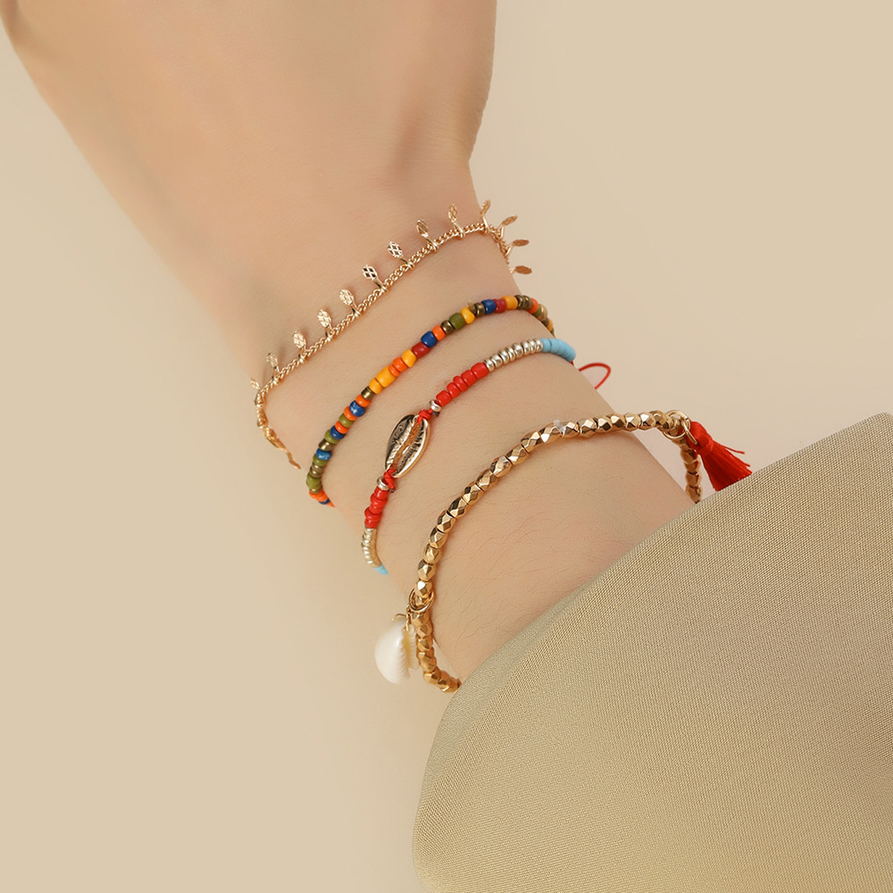 Ethnic Style Round Alloy Beaded Shell Bracelets