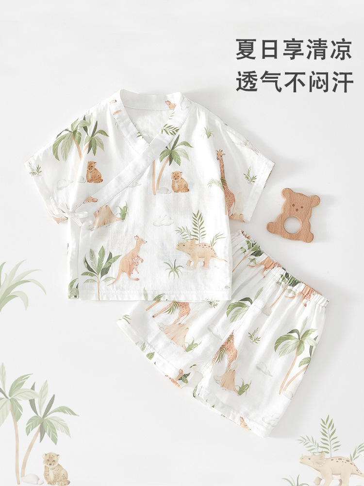 Traje de gasa de manga corta de verano para bebés recién nacido una categoría delgada dividida ropa de verano para niños de dos piezas para bebés