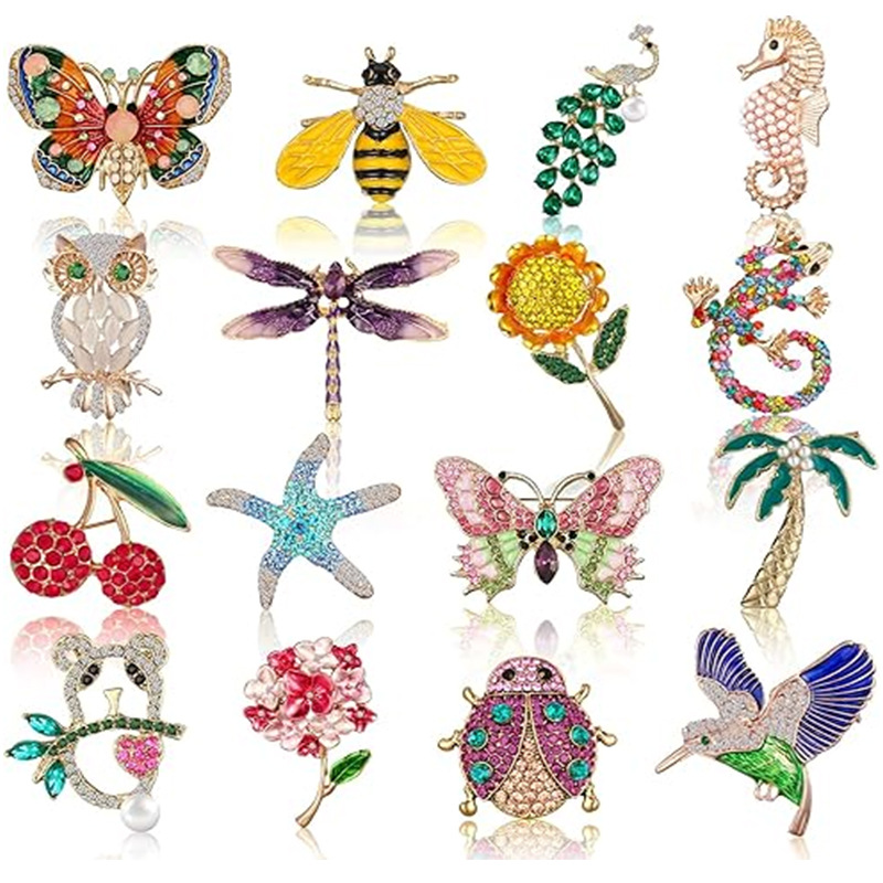 欧美复古滴油蝴蝶胸针女合金镶钻瓢虫昆虫领针服装帽子包包配饰