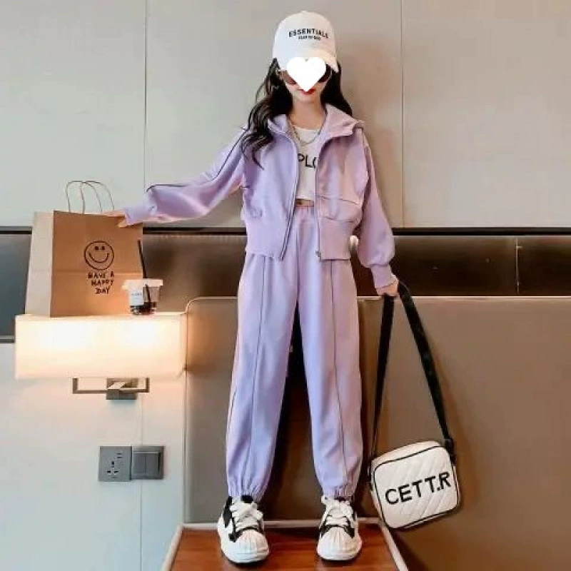 Весенне-осенний костюм для девочек, новинка 2025 года, детский повседневный весенний костюм, средний и большой детский спортивный повседневный комплект из двух предметов в корейском стиле