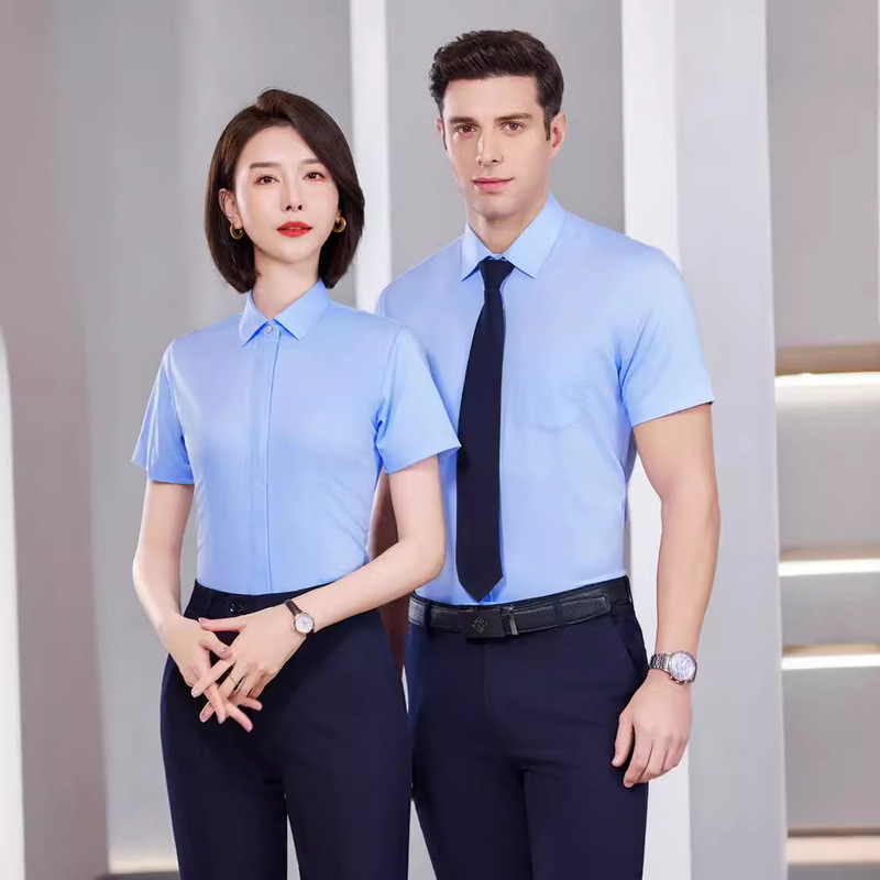 Professional Women's Summer Short-Sleeve White Shirt, Non-Iron, High-End Feel, Breathable Workwear with Embroidered Logo