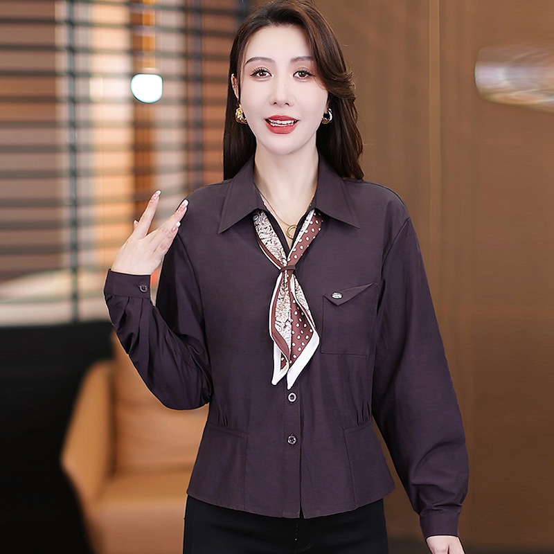 时尚长袖丝巾领衬衫女士早秋新款气质显瘦百搭上衣小个子洋气衬衣|undefined
