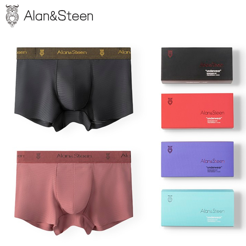 En caja sin costuras ropa interior de seda de hielo para hombres jóvenes boxeadores de color sólido malla de cintura media boxeadores transpirables sueltos verano