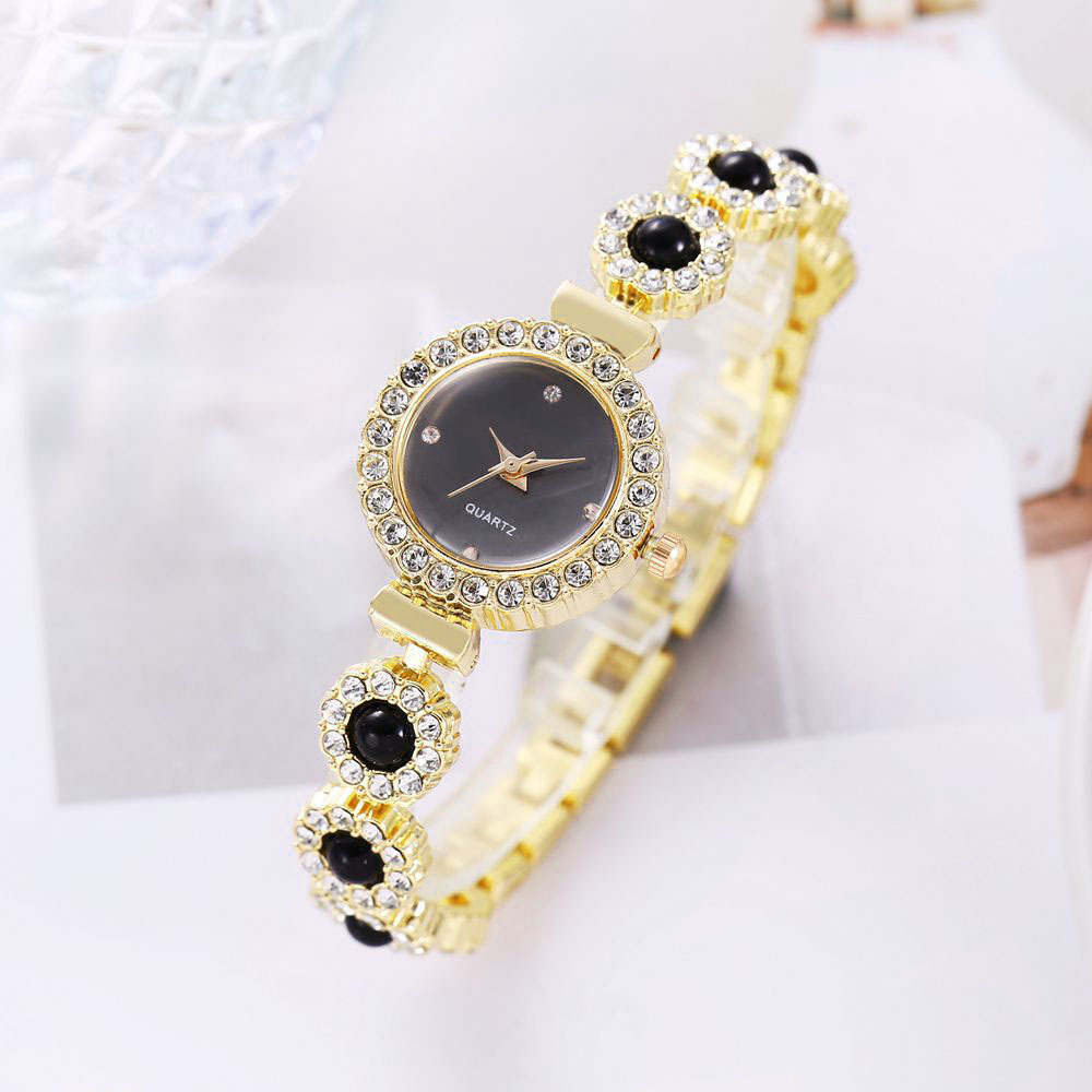 Transmisión en vivo transfronteriza reloj de estudiante piedra preciosa de imitación de color con incrustaciones de diamantes ins estilo universitario temperamento esfera pequeña decoración reloj de pulsera