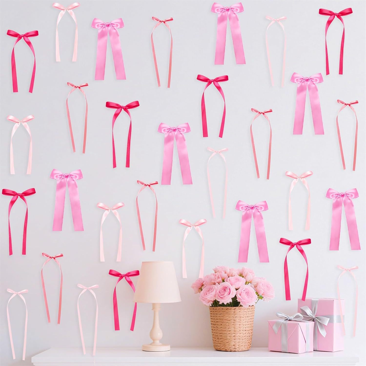 45Pcs Cross-Border Hot-Selling Finished Bow Wall Stickers Festive Atmosphere Accessories Party Background Wall Decoration Props