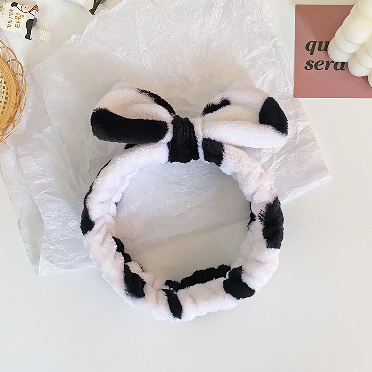 Vaca patrón arco pelo banda cuerno franela pelo banda femenina cara lavado muñeca diadema lavado