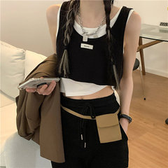 Chic Design Women's Summer Tank Top Outerwear, New Hot Style False Two-Piece Blouse, Casual Short-Sleeve Tops with Lace Detail