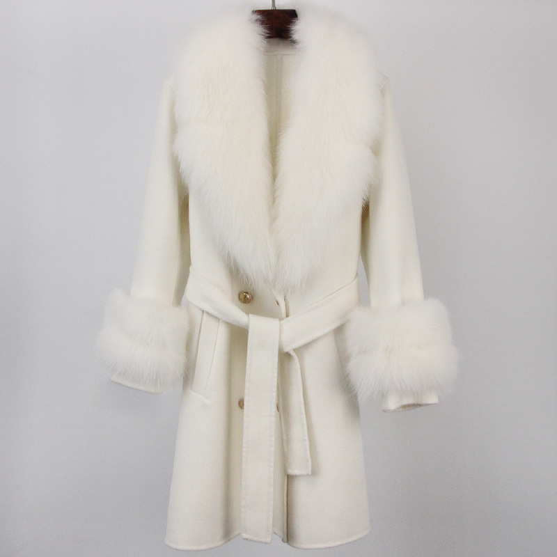 Abbigliamento da donna Cappotto in cashmere double face con pelliccia per donna Autunno e inverno Colletto da completo Caldo e sottile Cappotto in lana di alta qualità per donna_voghion.com