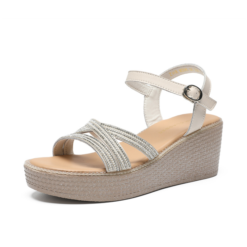 Sandal cao gót nữ đính đá phong cách cổ tích, gót xuồng 6.5 cm — M596 màu sâm panh