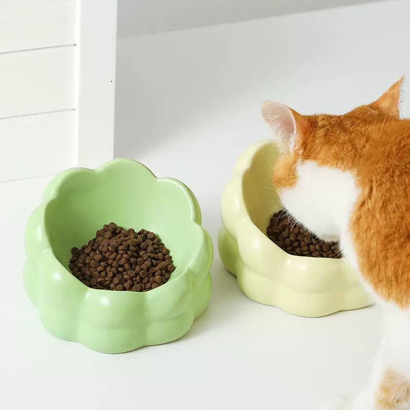 猫碗宠物陶瓷猫盆可爱饮水碗猫粮碗宠物碗花型低脚护颈粘小狗狗碗