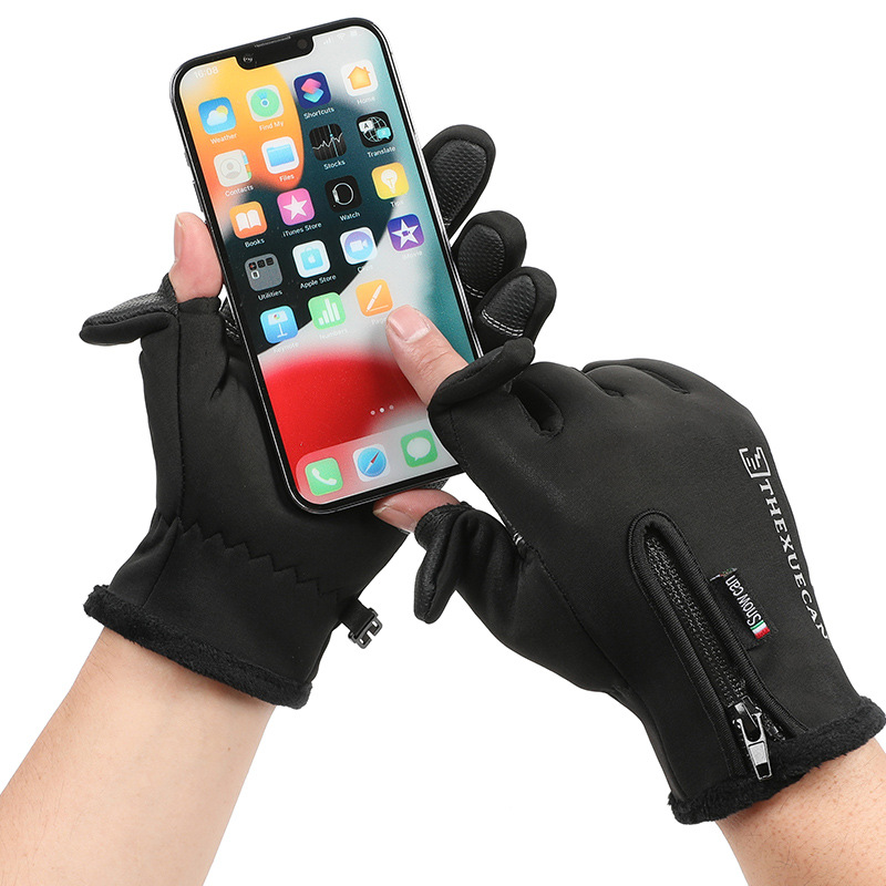 Guantes de ciclismo al aire libre para hombres y mujeres otoño y invierno deportivo cremallera impermeable a prueba de viento y guantes calientes de pantalla táctil de terciado grueso