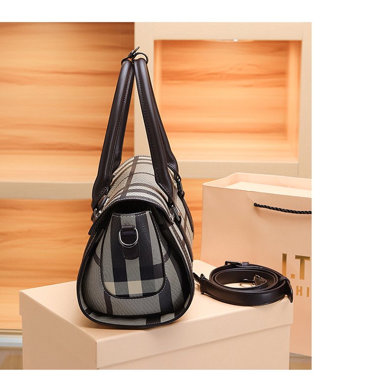 Nischendesign neue Damentasche Mode Plaid Print Handtasche Kontrastfarbe Boston Tasche Schulter Umhängetasche Großhandel_voghion.com