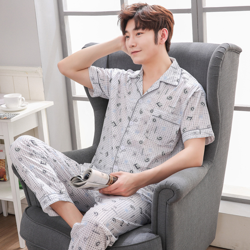 2022 nuevo pijama de primavera y verano para hombres manga corta pantalones largos coreanos sueltos ropa de casa juvenil dos conjuntos