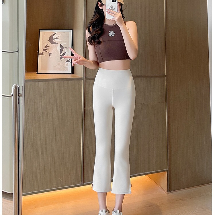 Shiny Fine Diamond Pocket Eight-Point Split Flared Pants High Elasticity Slim Versatile Outerwear Base Layer Cycling Sports Yoga Pants